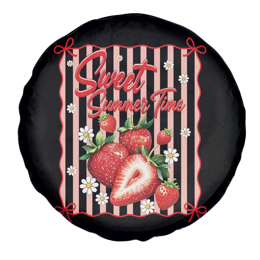 Striped Summer Strawberry Spare Tire Cover Preppy Beach Vibes Graphic