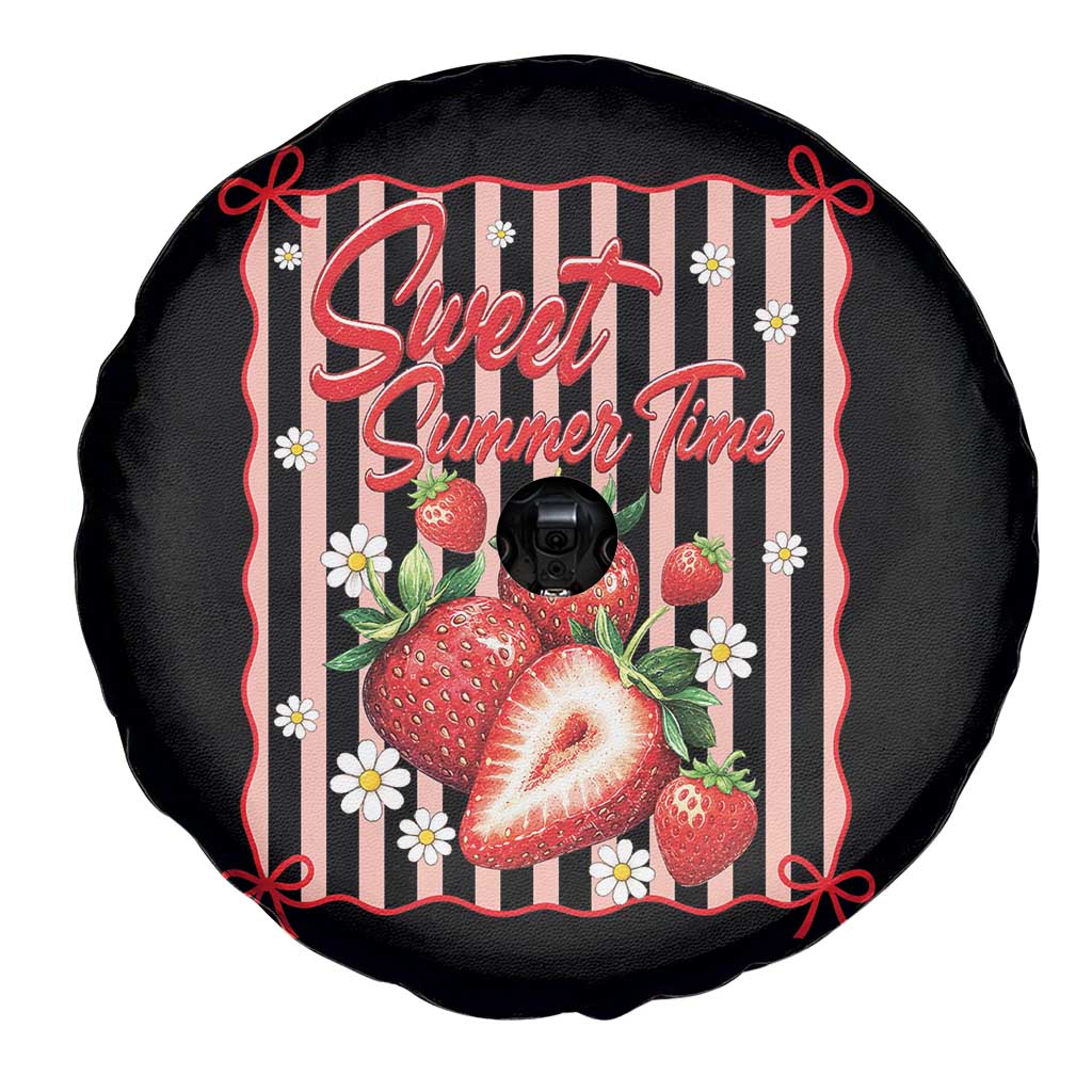 Striped Summer Strawberry Spare Tire Cover Preppy Beach Vibes Graphic