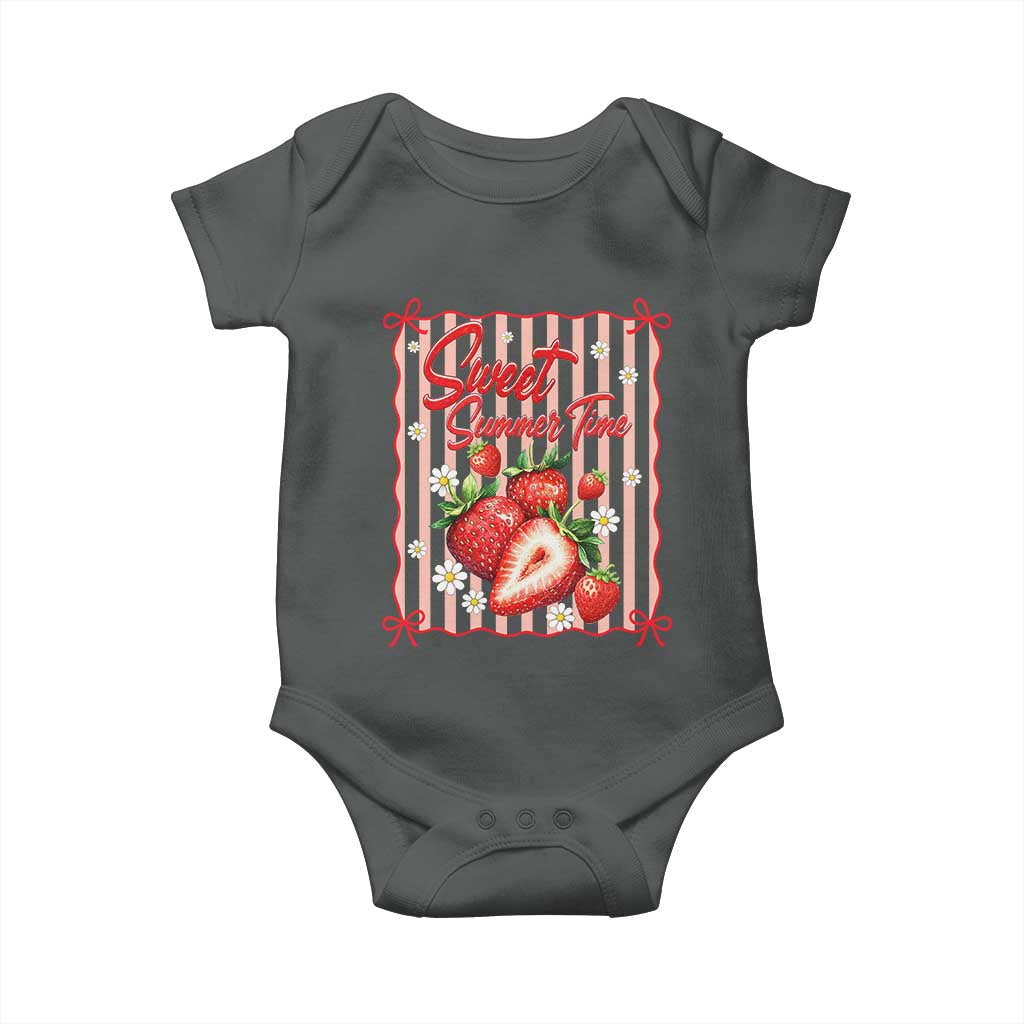 Striped Summer Strawberry Baby Onesie Preppy Beach Vibes Graphic