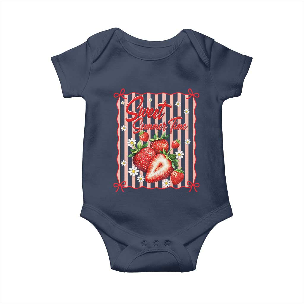 Striped Summer Strawberry Baby Onesie Preppy Beach Vibes Graphic