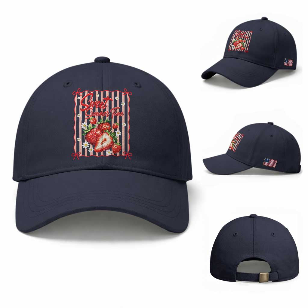 Striped Summer Strawberry Baseball Cap Preppy Beach Vibes Graphic