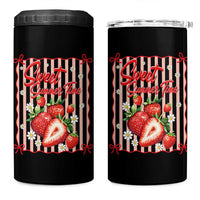 Striped Summer Strawberry 4 in 1 Can Cooler Tumbler Preppy Beach Vibes Graphic