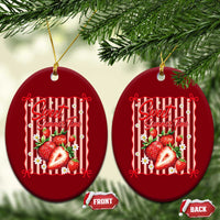 Striped Summer Strawberry Ceramic Ornament Preppy Beach Vibes Graphic