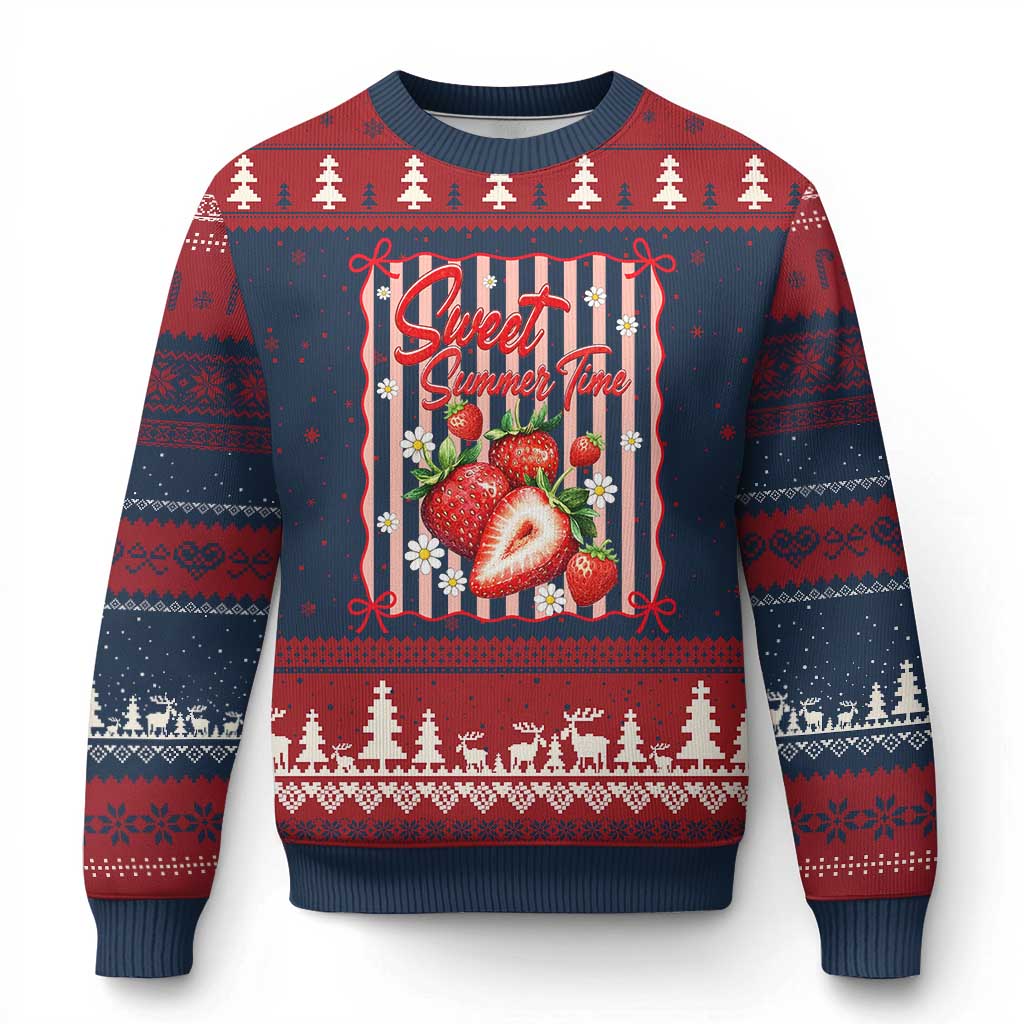 Striped Summer Strawberry Ugly Christmas Sweater Preppy Beach Vibes Graphic