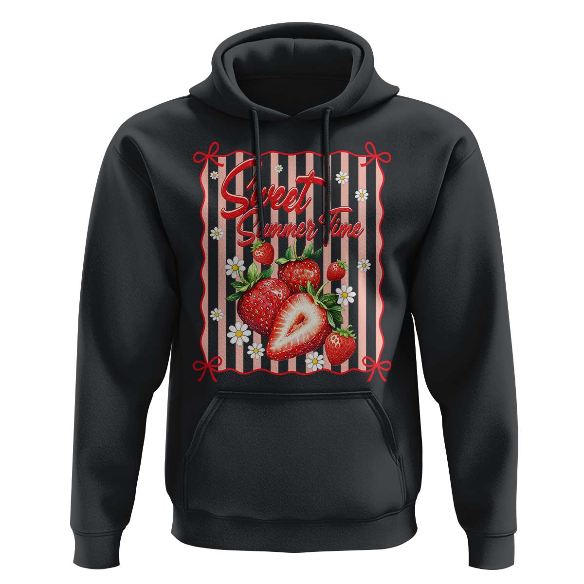 Striped Summer Strawberry Hoodie Preppy Beach Vibes Graphic