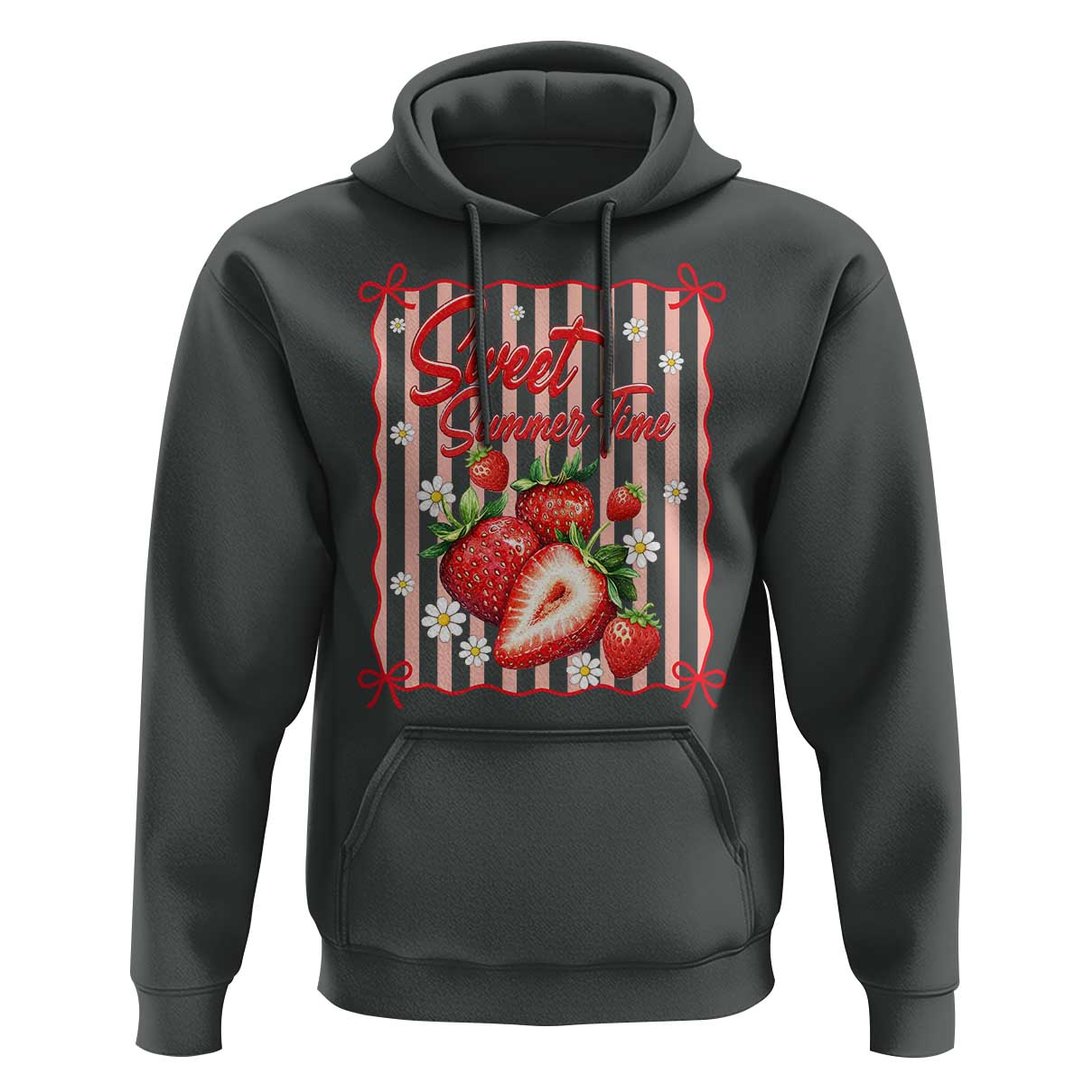 Striped Summer Strawberry Hoodie Preppy Beach Vibes Graphic