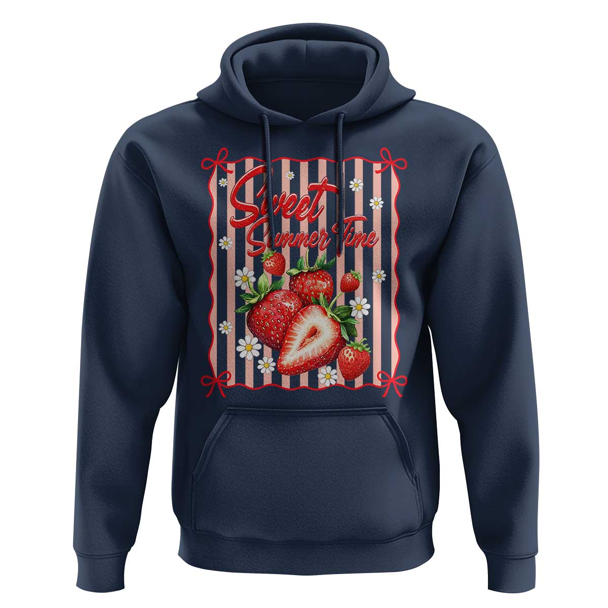 Striped Summer Strawberry Hoodie Preppy Beach Vibes Graphic