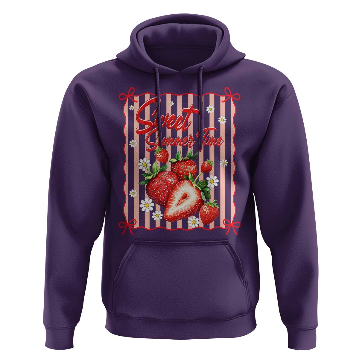 Striped Summer Strawberry Hoodie Preppy Beach Vibes Graphic