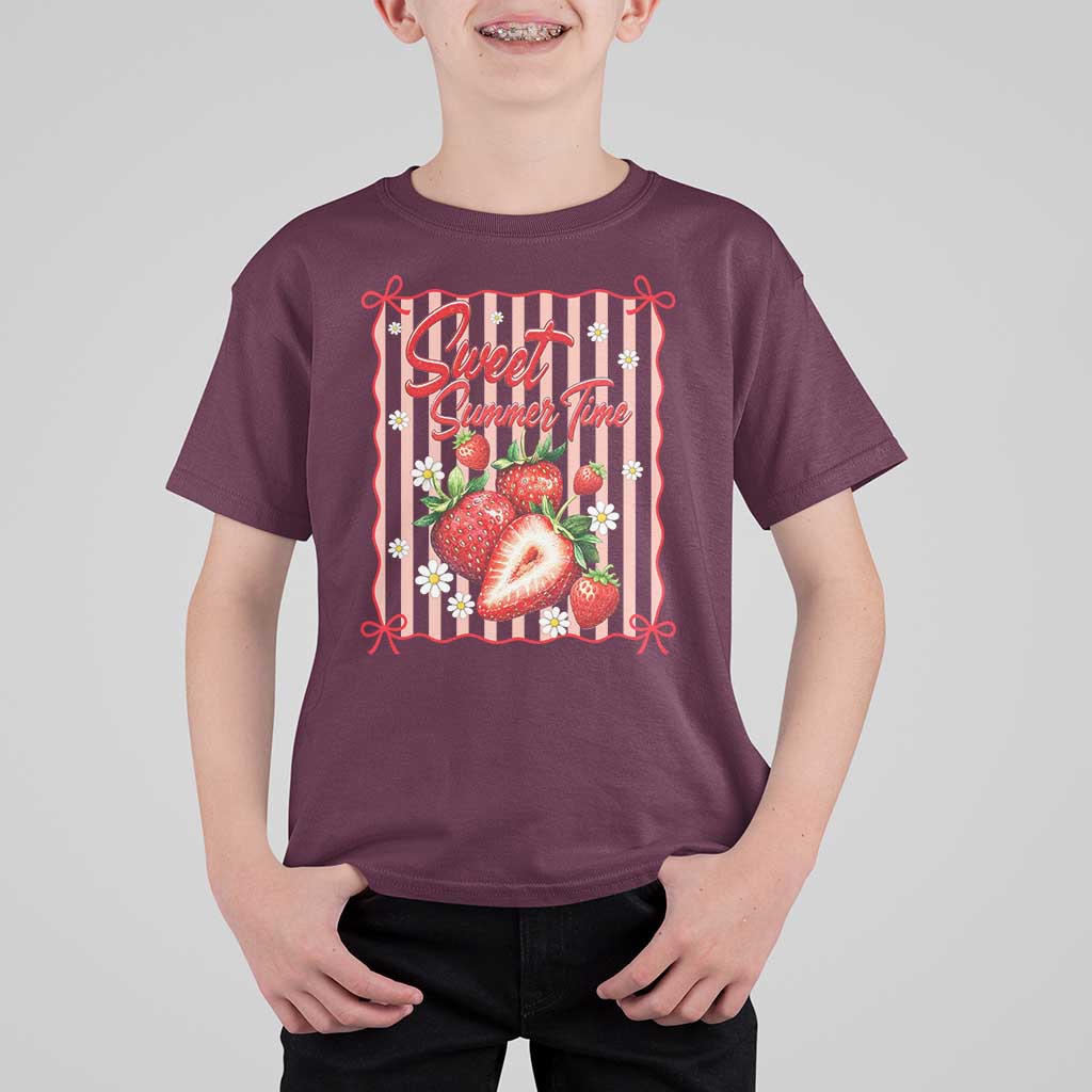 Striped Summer Strawberry T Shirt For Kid Preppy Beach Vibes Graphic