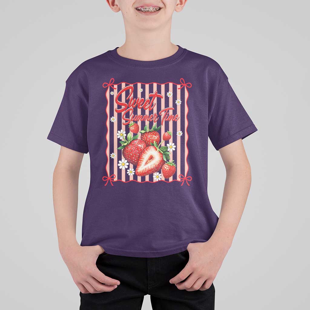 Striped Summer Strawberry T Shirt For Kid Preppy Beach Vibes Graphic