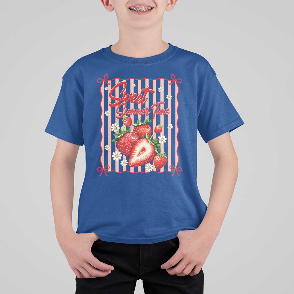 Striped Summer Strawberry T Shirt For Kid Preppy Beach Vibes Graphic