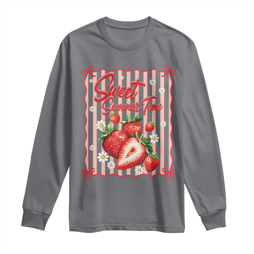 Striped Summer Strawberry Long Sleeve Shirt Preppy Beach Vibes Graphic