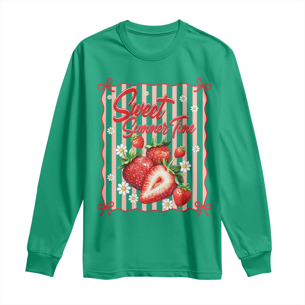 Striped Summer Strawberry Long Sleeve Shirt Preppy Beach Vibes Graphic