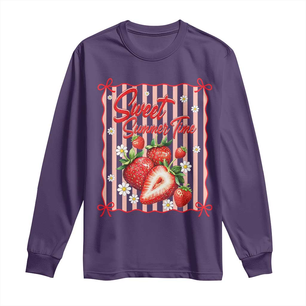 Striped Summer Strawberry Long Sleeve Shirt Preppy Beach Vibes Graphic