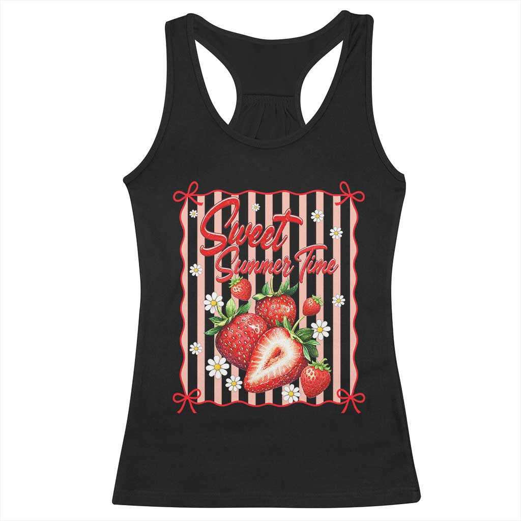 Striped Summer Strawberry Racerback Tank Top Preppy Beach Vibes Graphic