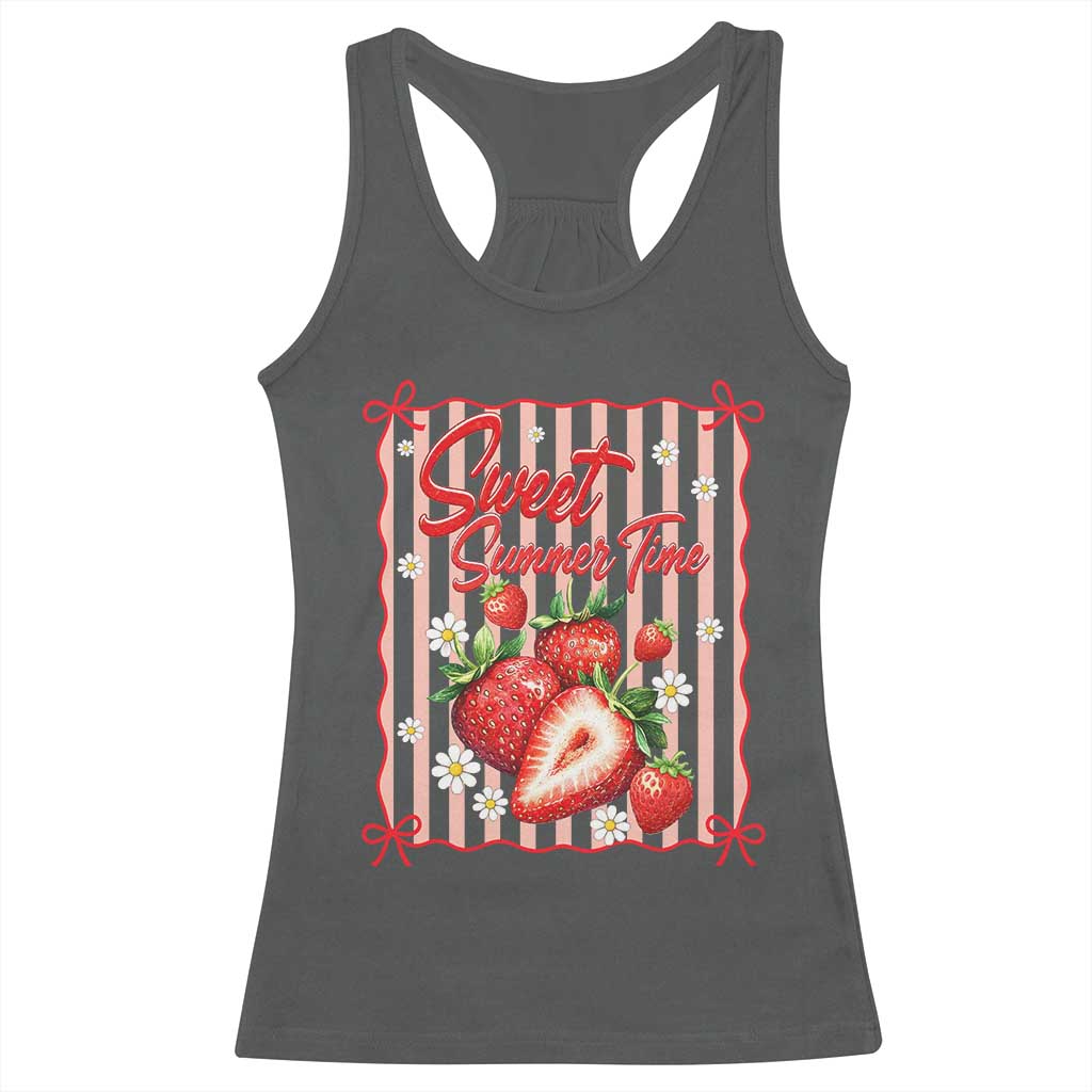 Striped Summer Strawberry Racerback Tank Top Preppy Beach Vibes Graphic