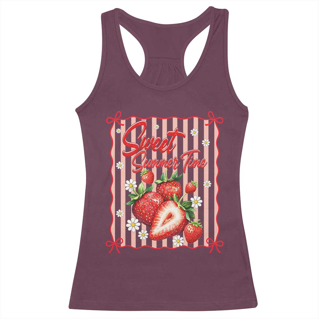 Striped Summer Strawberry Racerback Tank Top Preppy Beach Vibes Graphic
