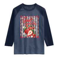Striped Summer Strawberry Raglan Shirt Preppy Beach Vibes Graphic