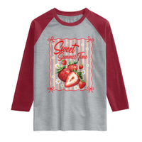 Striped Summer Strawberry Raglan Shirt Preppy Beach Vibes Graphic