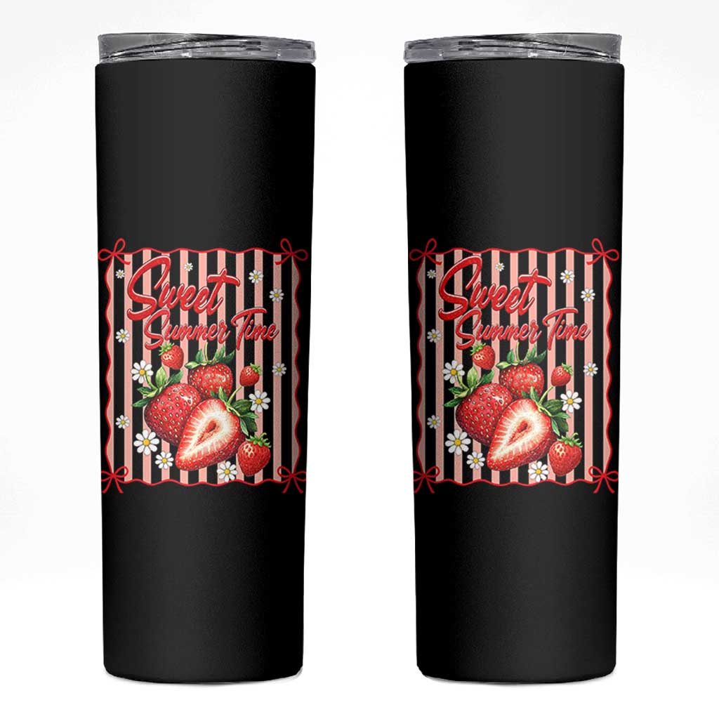 Striped Summer Strawberry Skinny Tumbler Preppy Beach Vibes Graphic