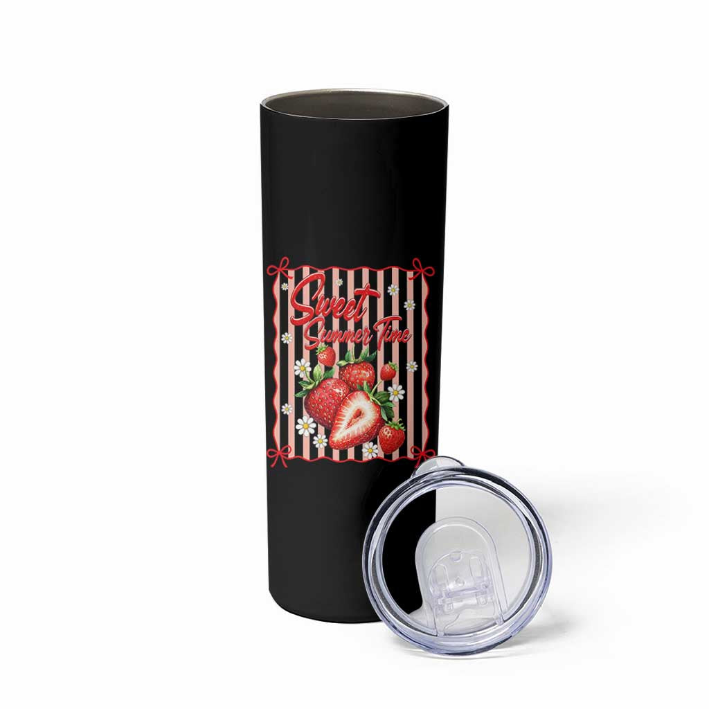 Striped Summer Strawberry Skinny Tumbler Preppy Beach Vibes Graphic