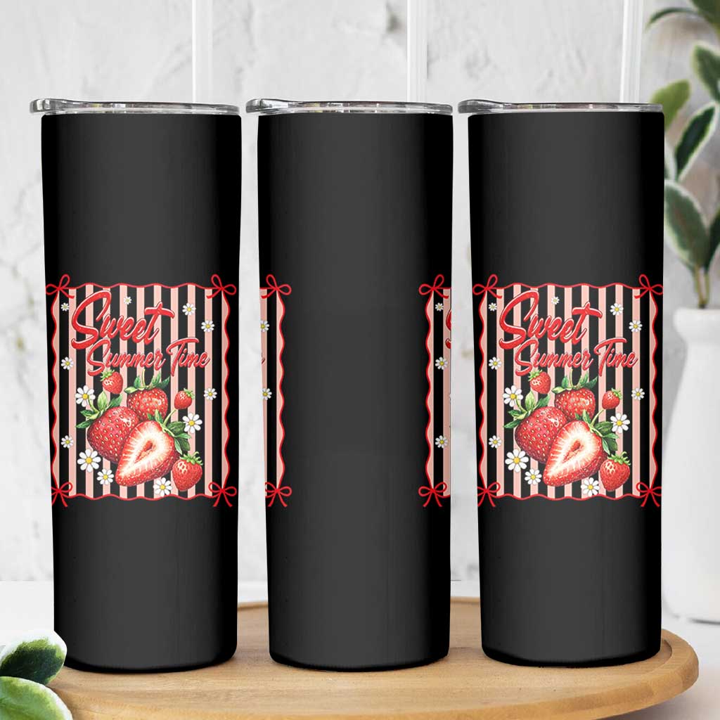 Striped Summer Strawberry Skinny Tumbler Preppy Beach Vibes Graphic