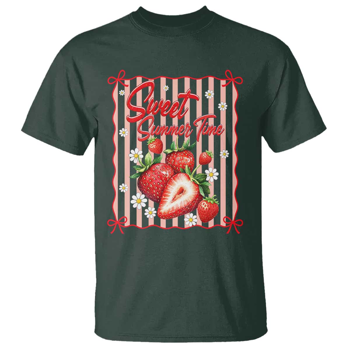 Striped Summer Strawberry T Shirt Preppy Beach Vibes Graphic