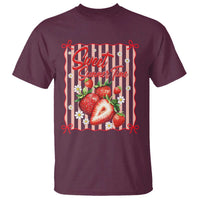 Striped Summer Strawberry T Shirt Preppy Beach Vibes Graphic