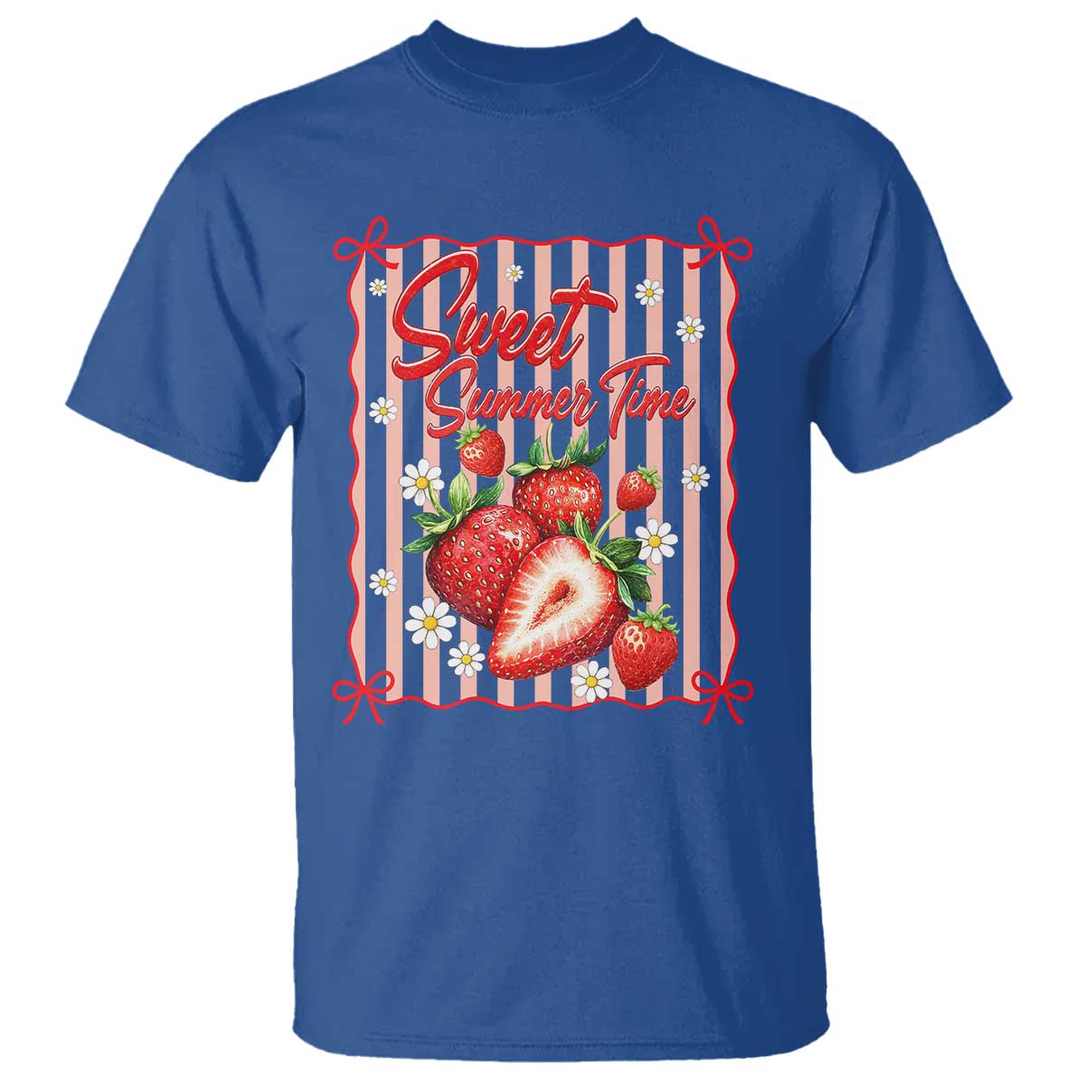 Striped Summer Strawberry T Shirt Preppy Beach Vibes Graphic