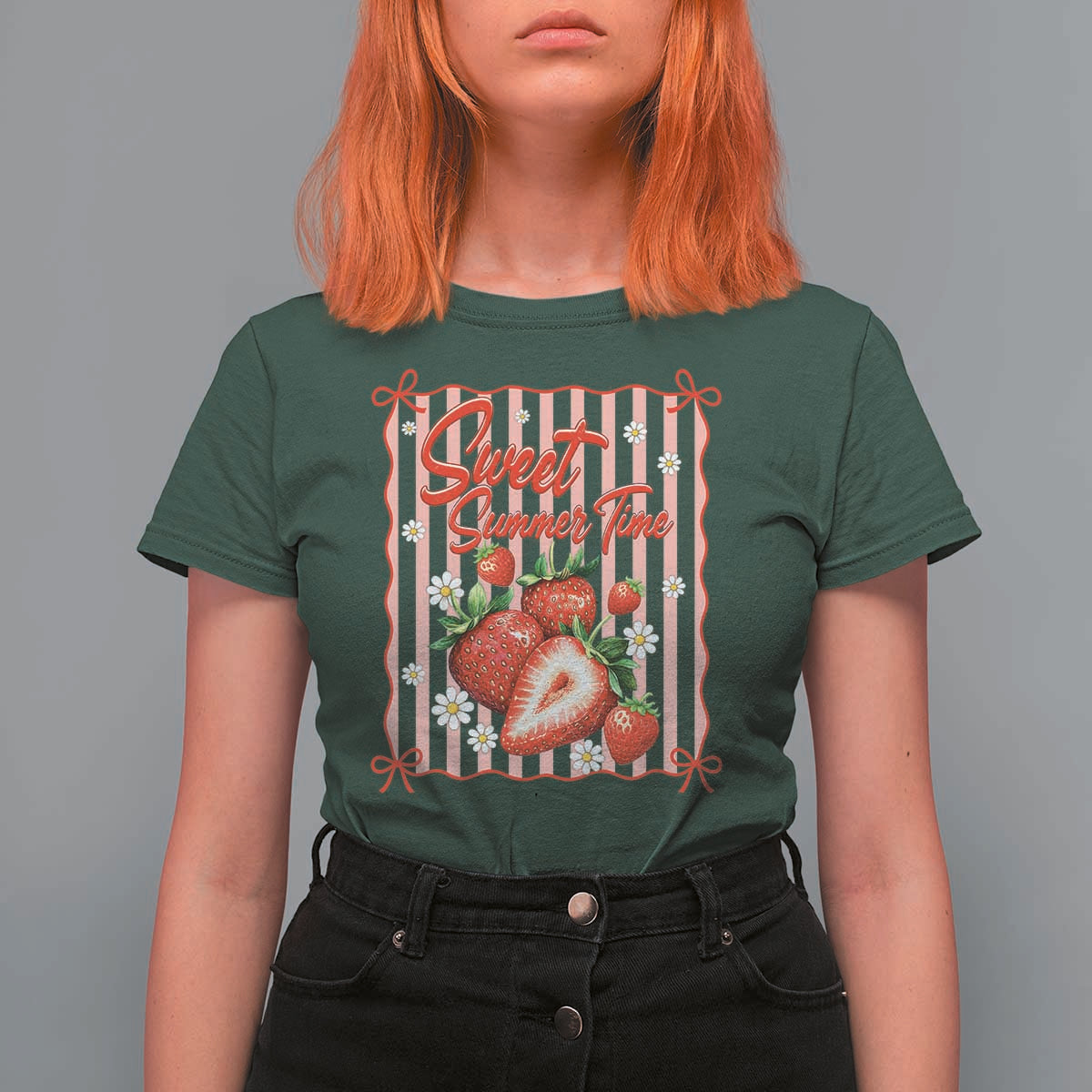 Striped Summer Strawberry T Shirt For Women Preppy Beach Vibes Graphic