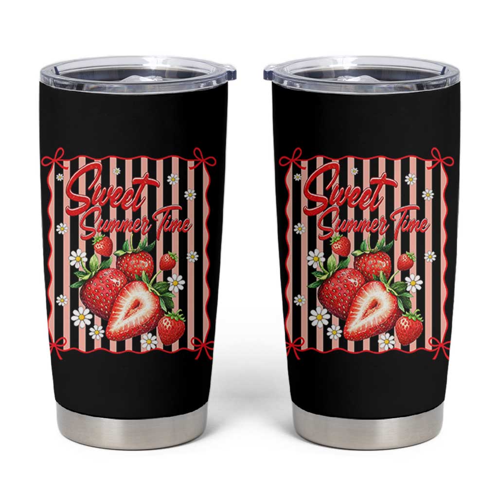 Striped Summer Strawberry Tumbler Cup Preppy Beach Vibes Graphic