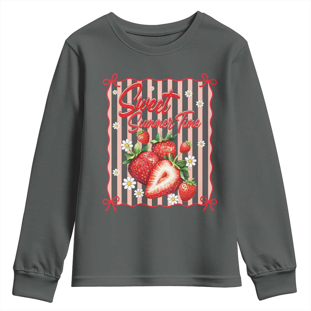 Striped Summer Strawberry Youth Sweatshirt Preppy Beach Vibes Graphic