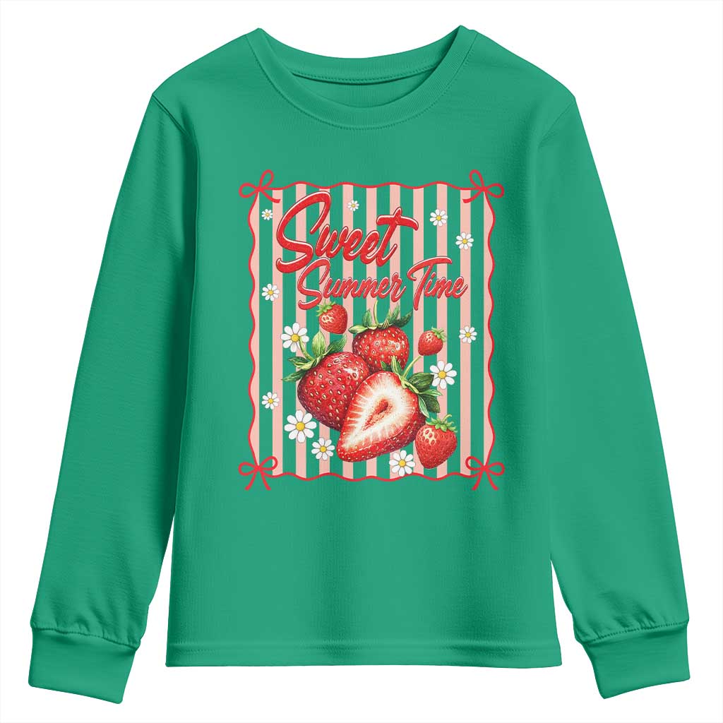 Striped Summer Strawberry Youth Sweatshirt Preppy Beach Vibes Graphic