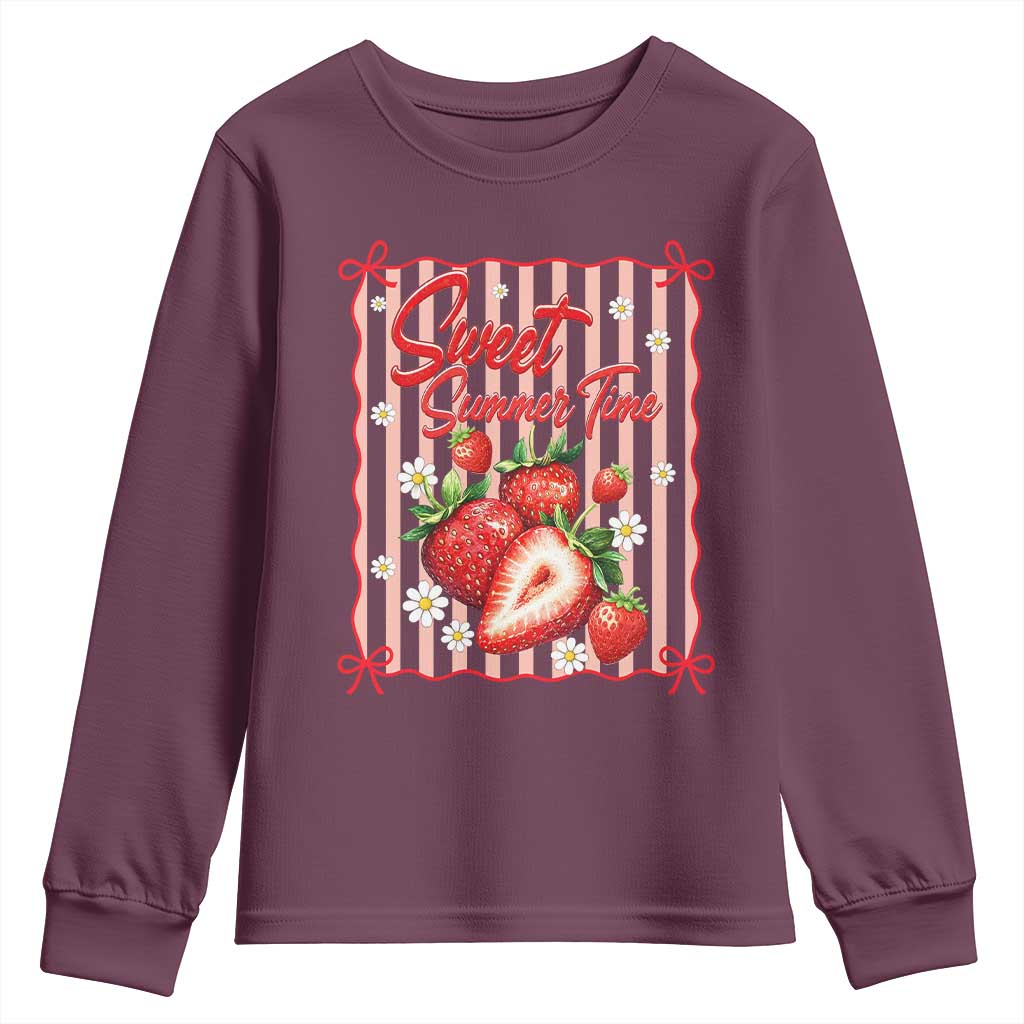 Striped Summer Strawberry Youth Sweatshirt Preppy Beach Vibes Graphic