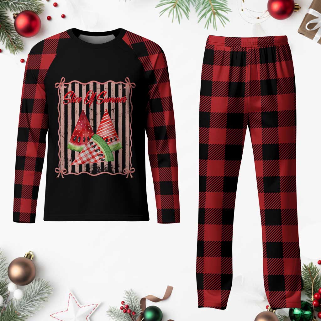 Striped Watermelon Beach Vibes Graphic Plaid Pajama Set Slice Of Summer