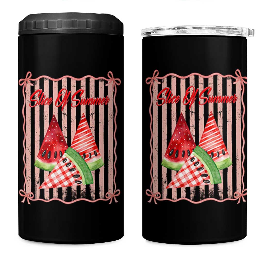 Striped Watermelon Beach Vibes Graphic 4 in 1 Can Cooler Tumbler Slice Of Summer