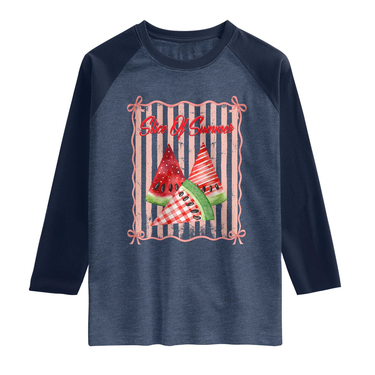 Striped Watermelon Beach Vibes Graphic Raglan Shirt Slice Of Summer