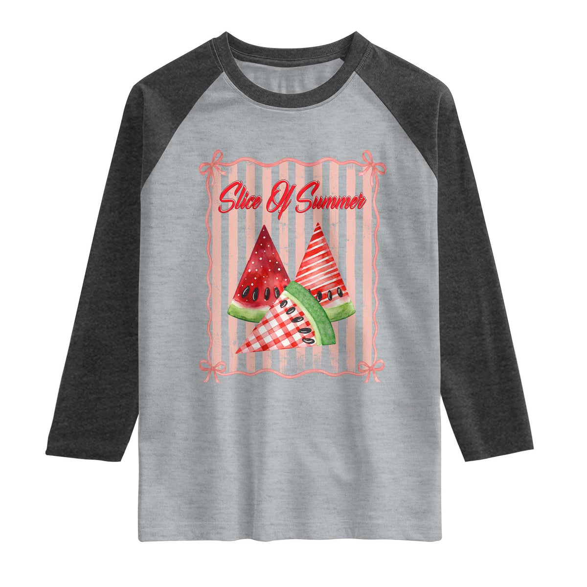 Striped Watermelon Beach Vibes Graphic Raglan Shirt Slice Of Summer