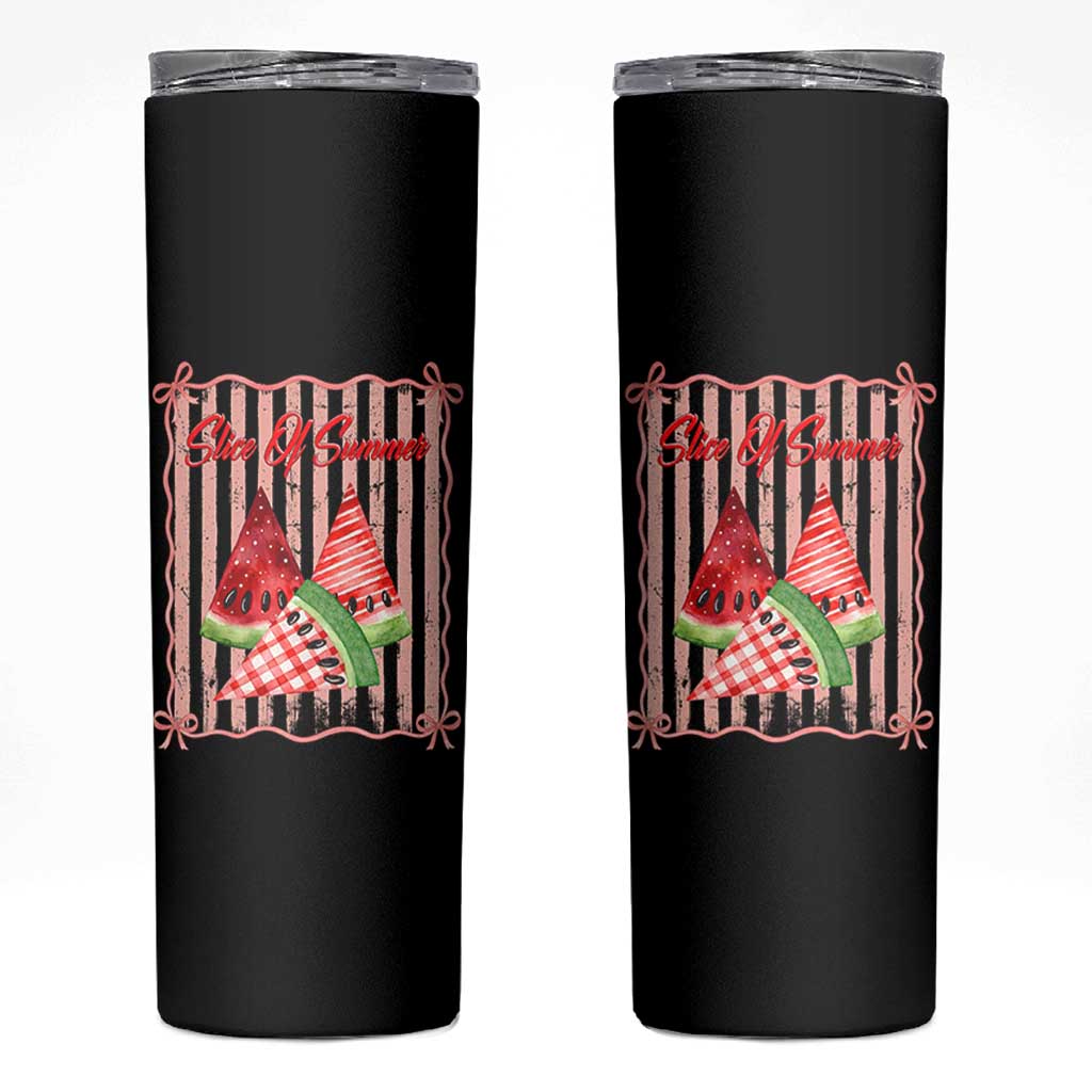 Striped Watermelon Beach Vibes Graphic Skinny Tumbler Slice Of Summer