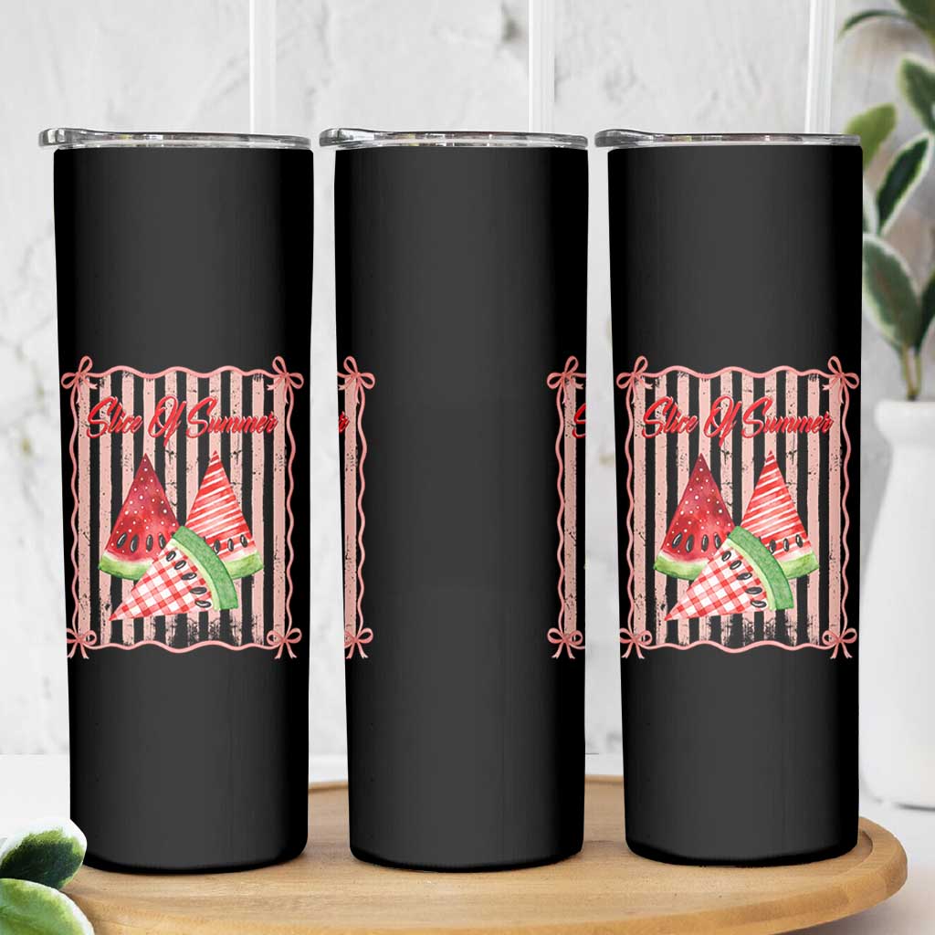 Striped Watermelon Beach Vibes Graphic Skinny Tumbler Slice Of Summer