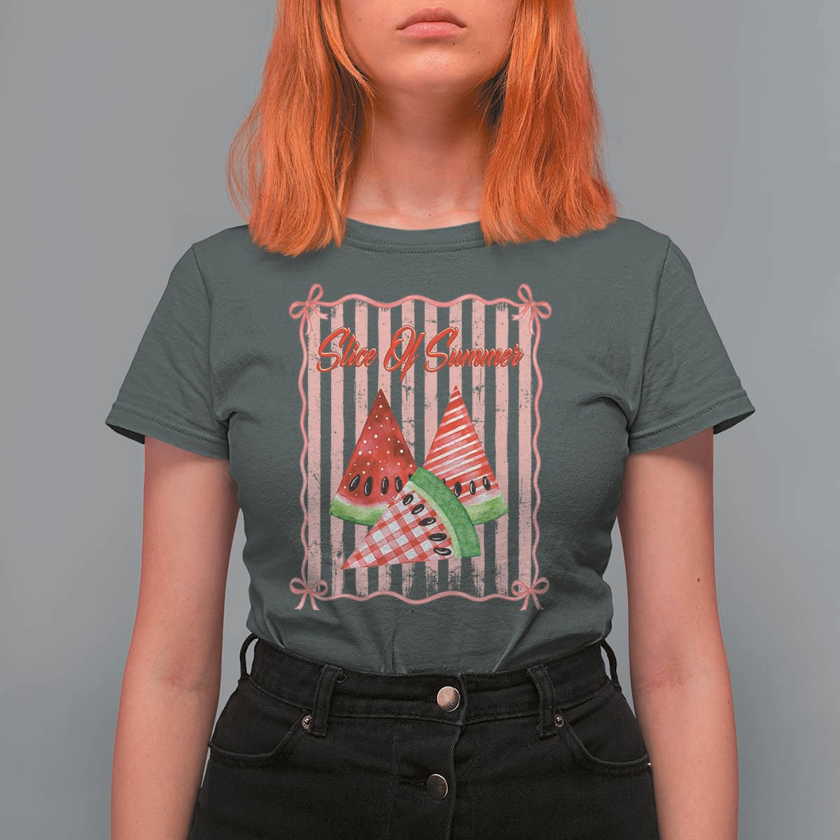 Striped Watermelon Beach Vibes Graphic T Shirt For Women Slice Of Summer