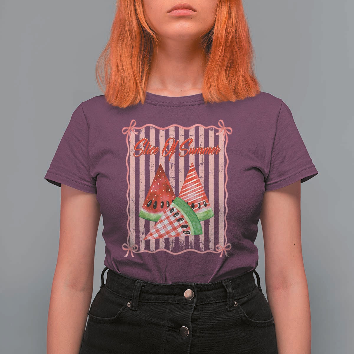 Striped Watermelon Beach Vibes Graphic T Shirt For Women Slice Of Summer