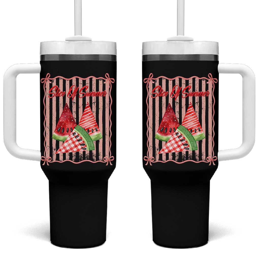 Striped Watermelon Beach Vibes Graphic Tumbler With Handle Slice Of Summer