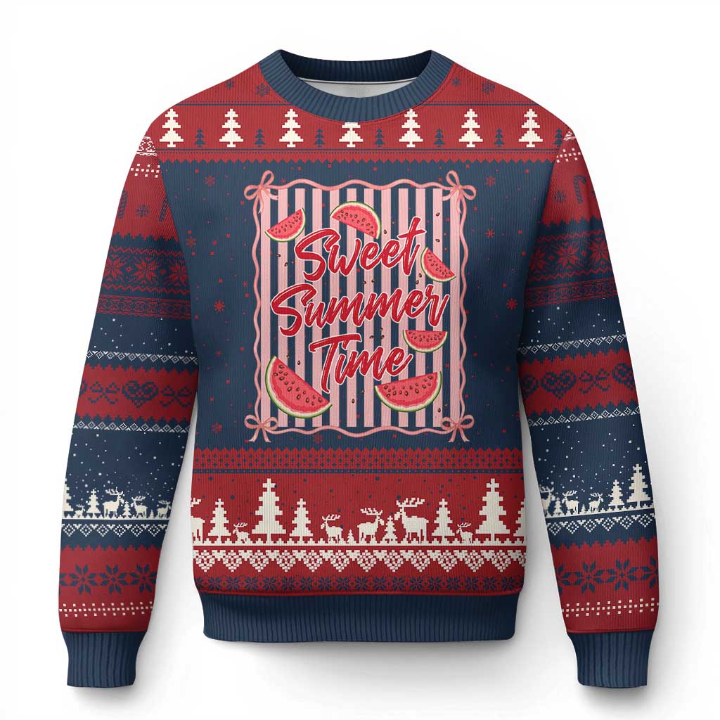 Striped Watermelon Beach Vibes Graphic Ugly Christmas Sweater Sweet Summer Time