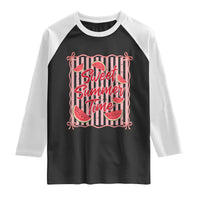 Striped Watermelon Beach Vibes Graphic Raglan Shirt Sweet Summer Time