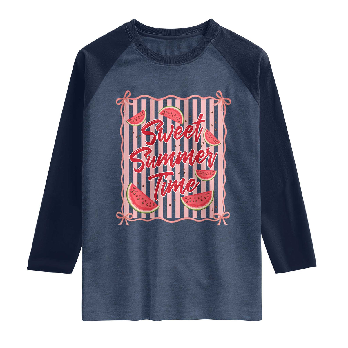 Striped Watermelon Beach Vibes Graphic Raglan Shirt Sweet Summer Time