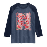 Striped Watermelon Beach Vibes Graphic Raglan Shirt Sweet Summer Time