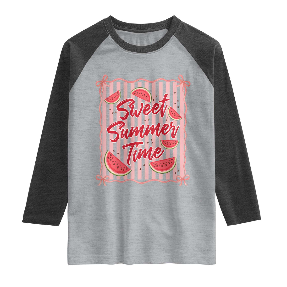 Striped Watermelon Beach Vibes Graphic Raglan Shirt Sweet Summer Time