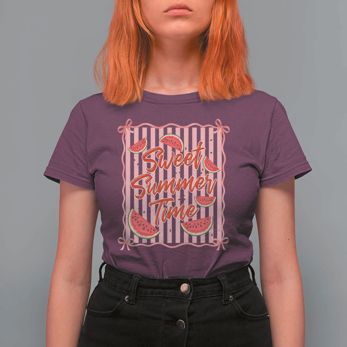 Striped Watermelon Beach Vibes Graphic T Shirt For Women Sweet Summer Time
