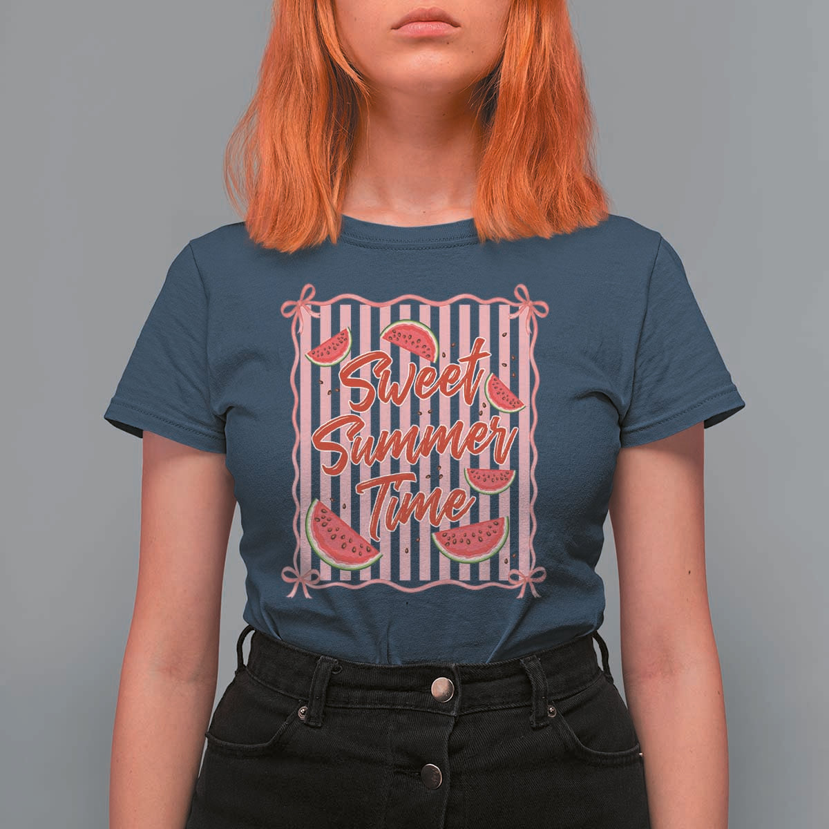 Striped Watermelon Beach Vibes Graphic T Shirt For Women Sweet Summer Time